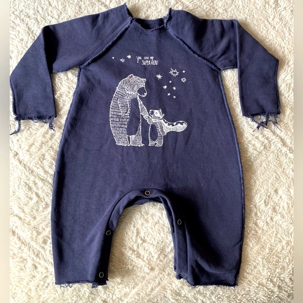 No biggie you are my hero sweatshirt romper- EUC size 3/6